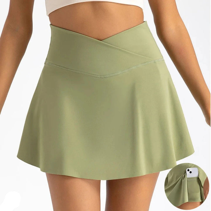 MotionMoxie® Tennis Skirt with Pockets - High Cross V Waist & Tights