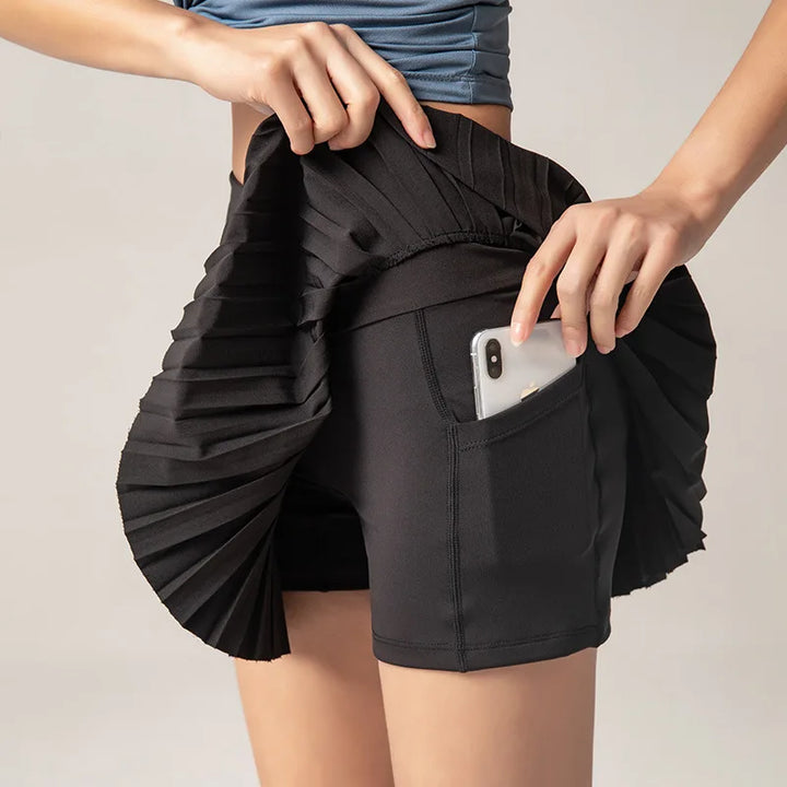 MotionMoxie® Nylon Tennis Skirt - High Waist & Pleated with Pockets