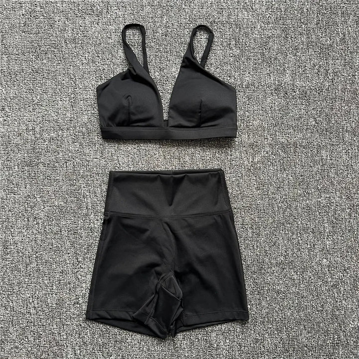 MotionMoxie® 2024 Yoga Set - Deep V Bra & High Waist Shorts