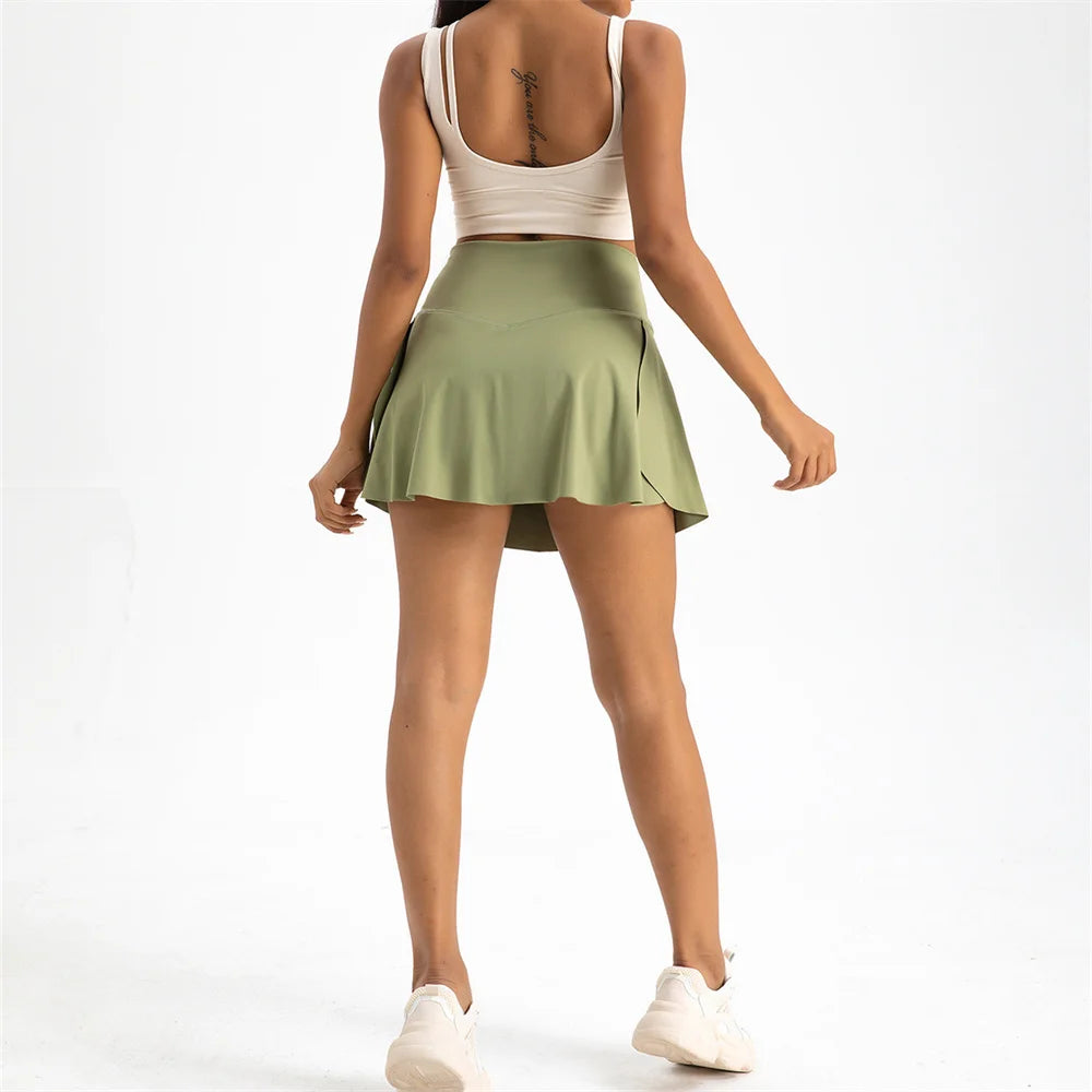 MotionMoxie® Tennis Skirt with Pockets - High Cross V Waist & Tights