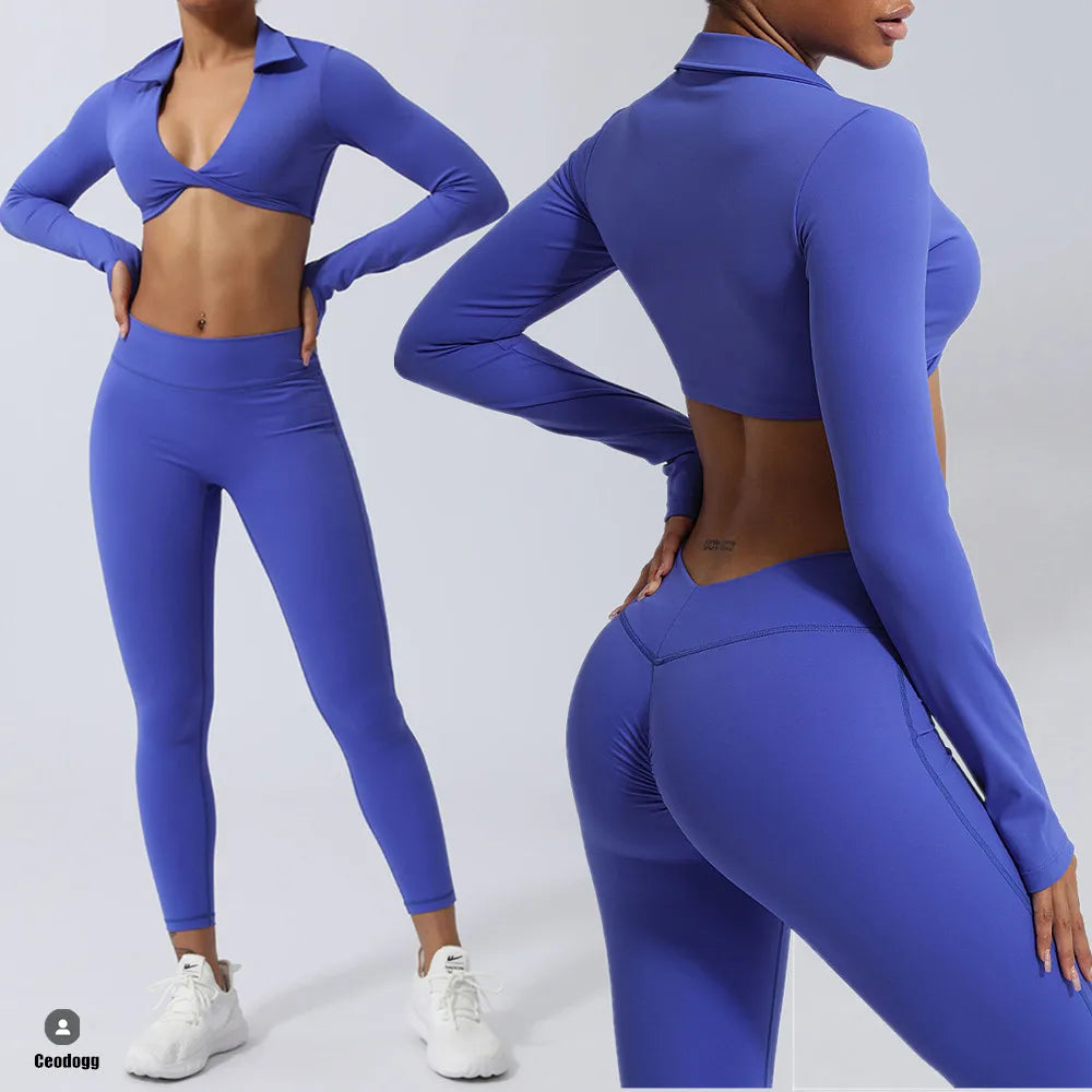 MotionMoxie® 1/2PCS Women’s Yoga Set - Long Sleeve Crop Top & High Waist Leggings