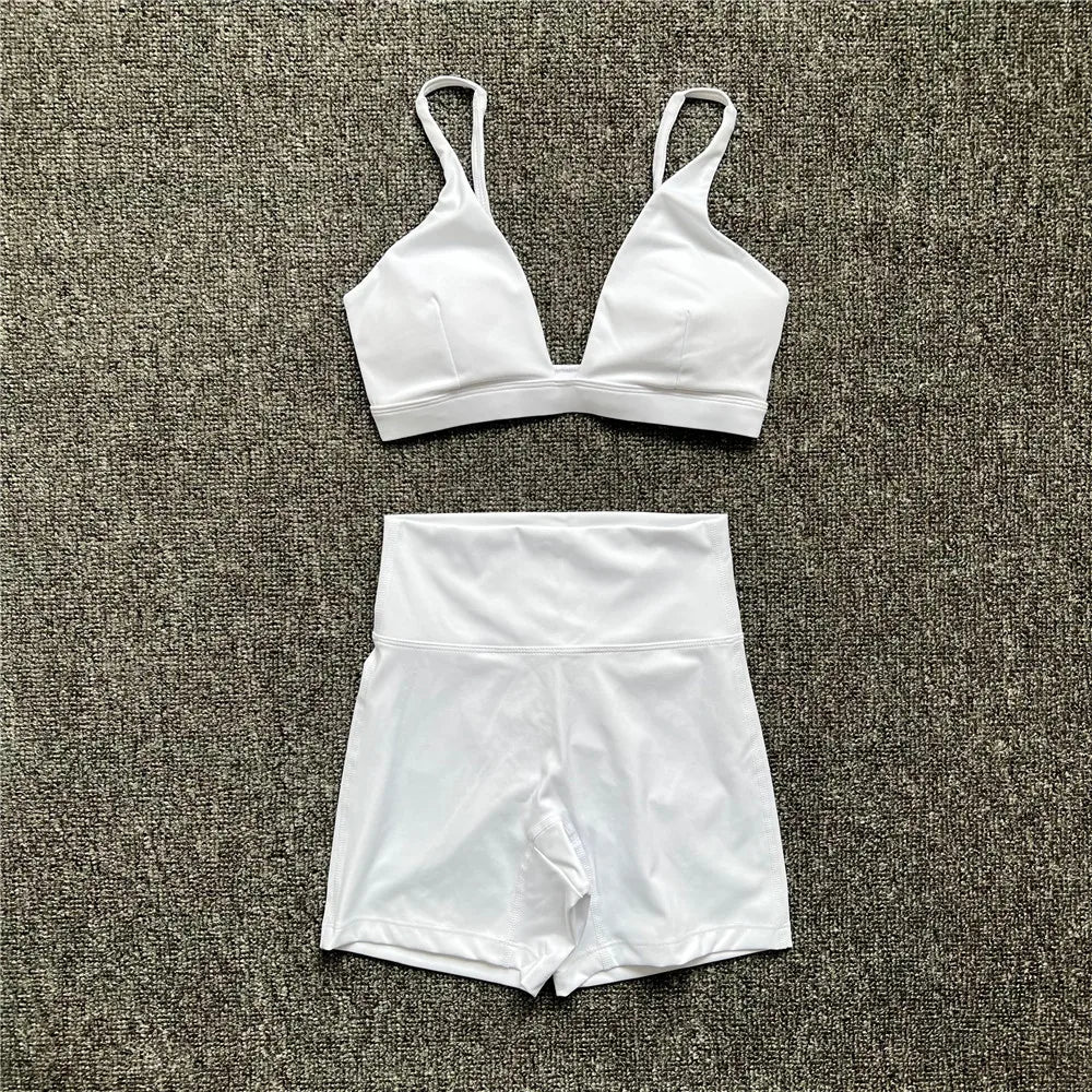 MotionMoxie® 2024 Yoga Set - Deep V Bra & High Waist Shorts