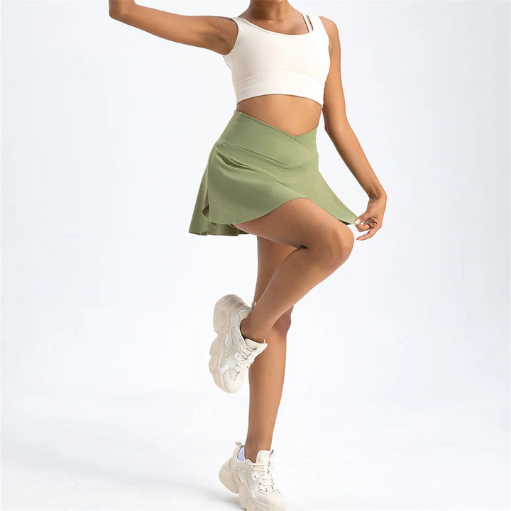 MotionMoxie® Tennis Skirt with Pockets - High Cross V Waist & Tights